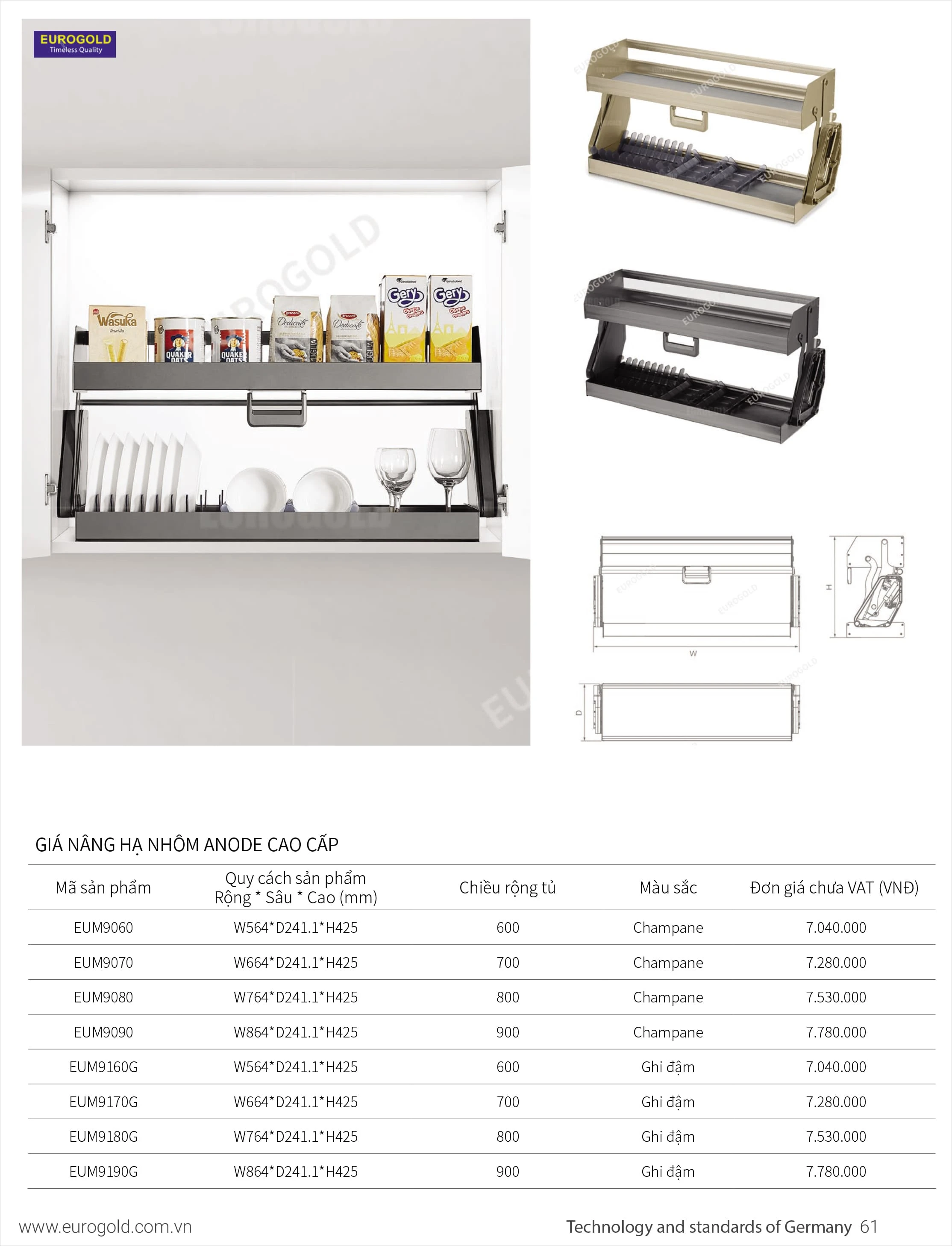 Giá bát nâng hạ Eurogold nhôm ANODE cao cấp