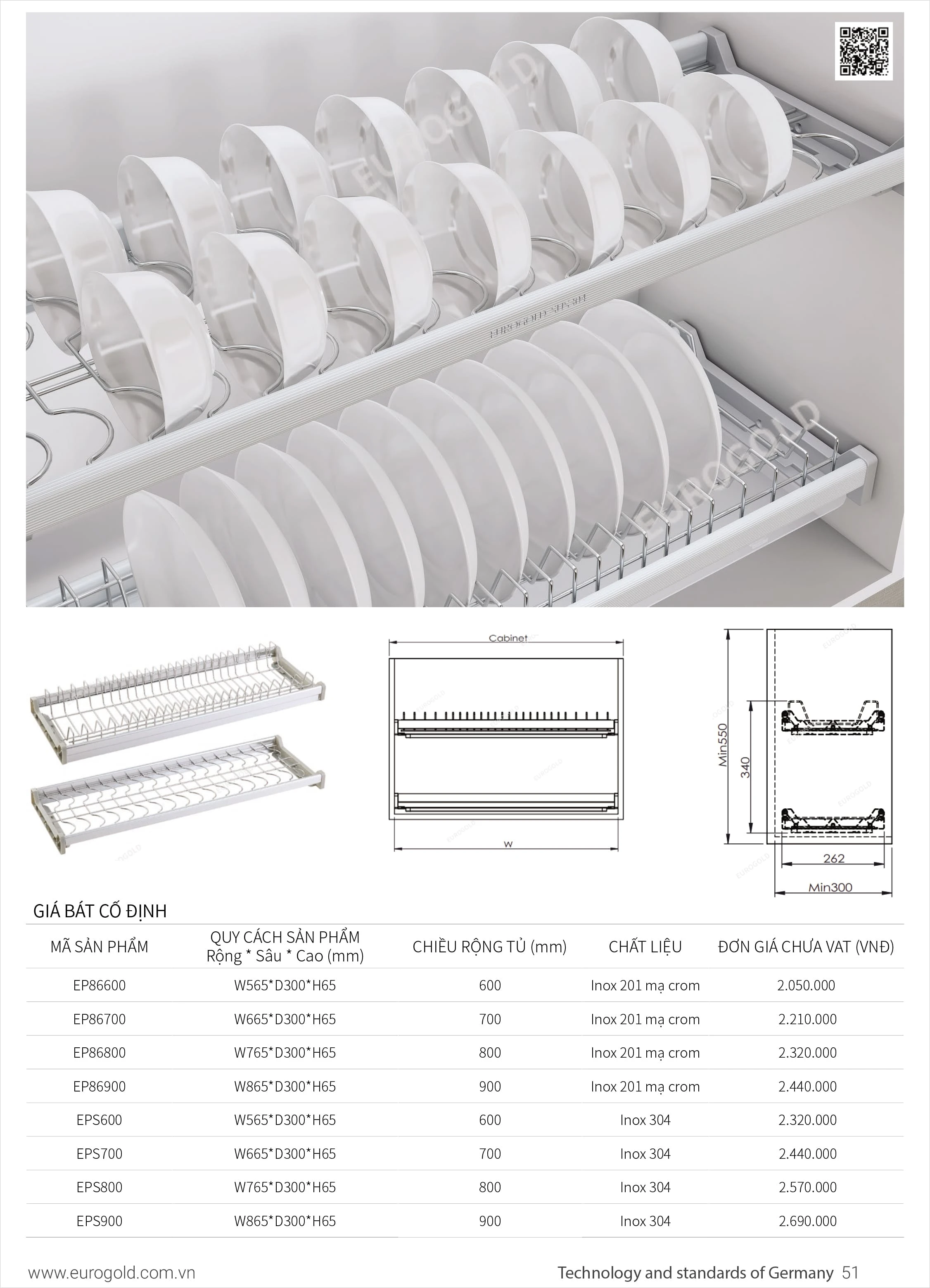 Giá để bát đĩa cố định inox nan 304, inox 201 mạ crom