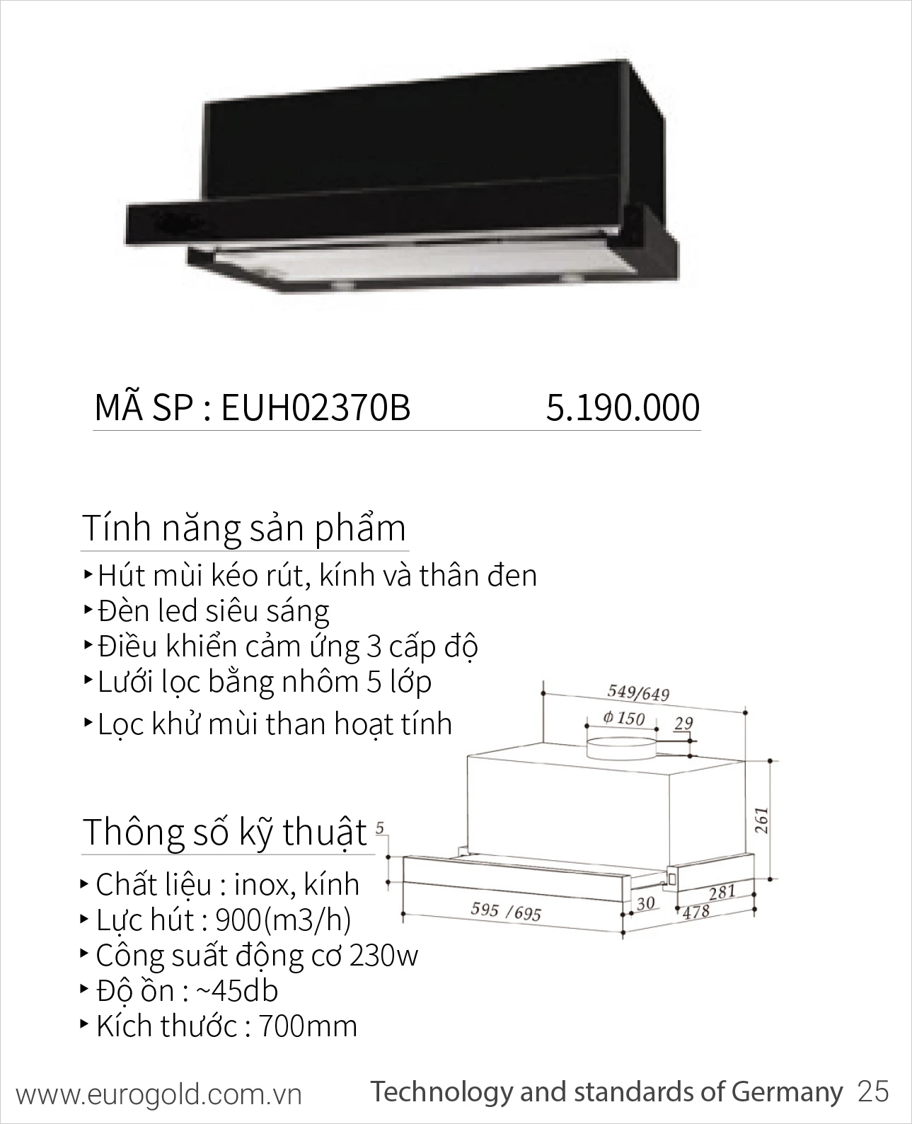 Máy hút mùi Eurogold EUH02370B