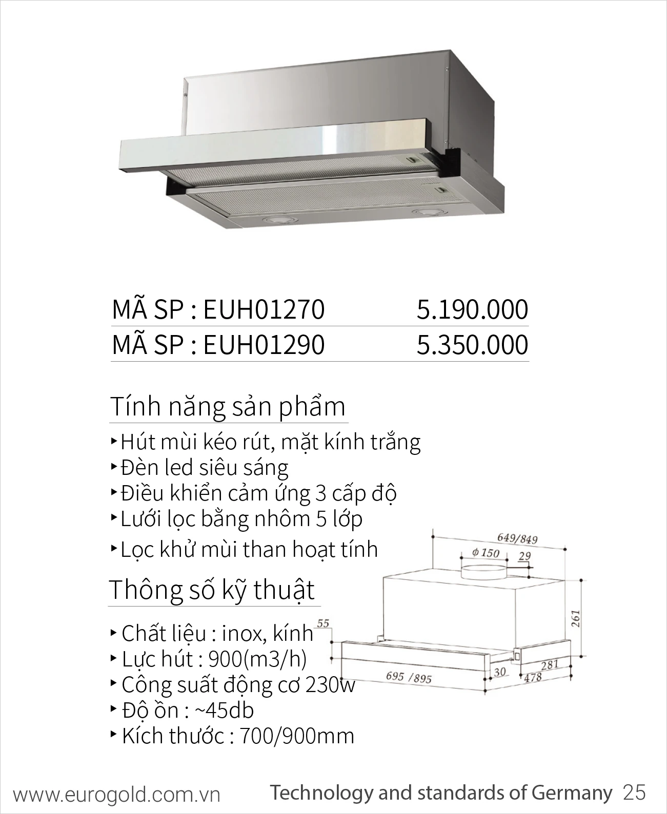 Máy hút mùi Eurogold EUH01270