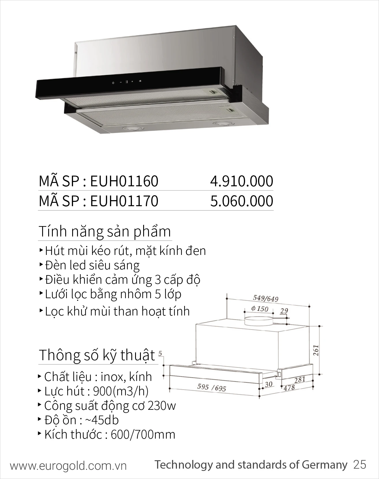 Máy hút mùi Eurogold EUH01160