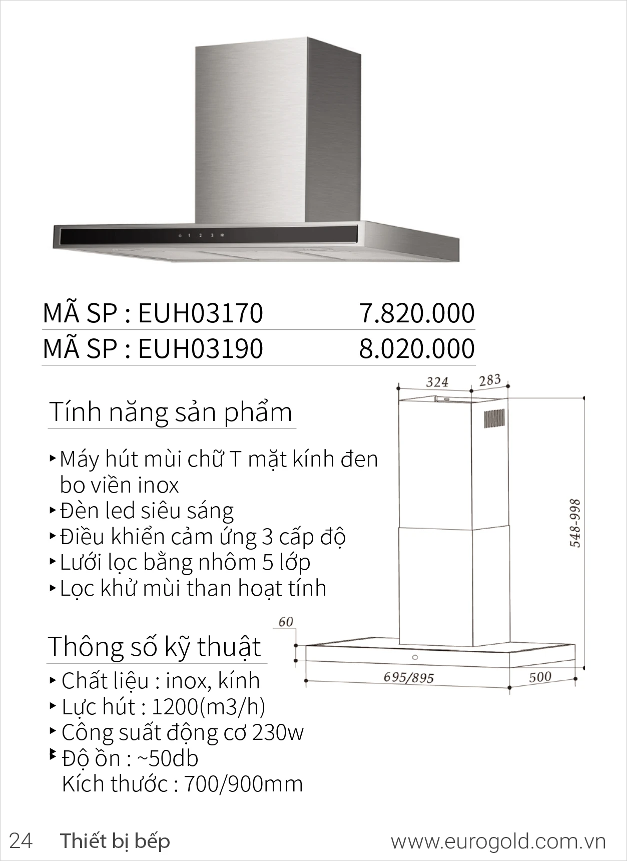 Máy hút mùi Eurogold EUH03170