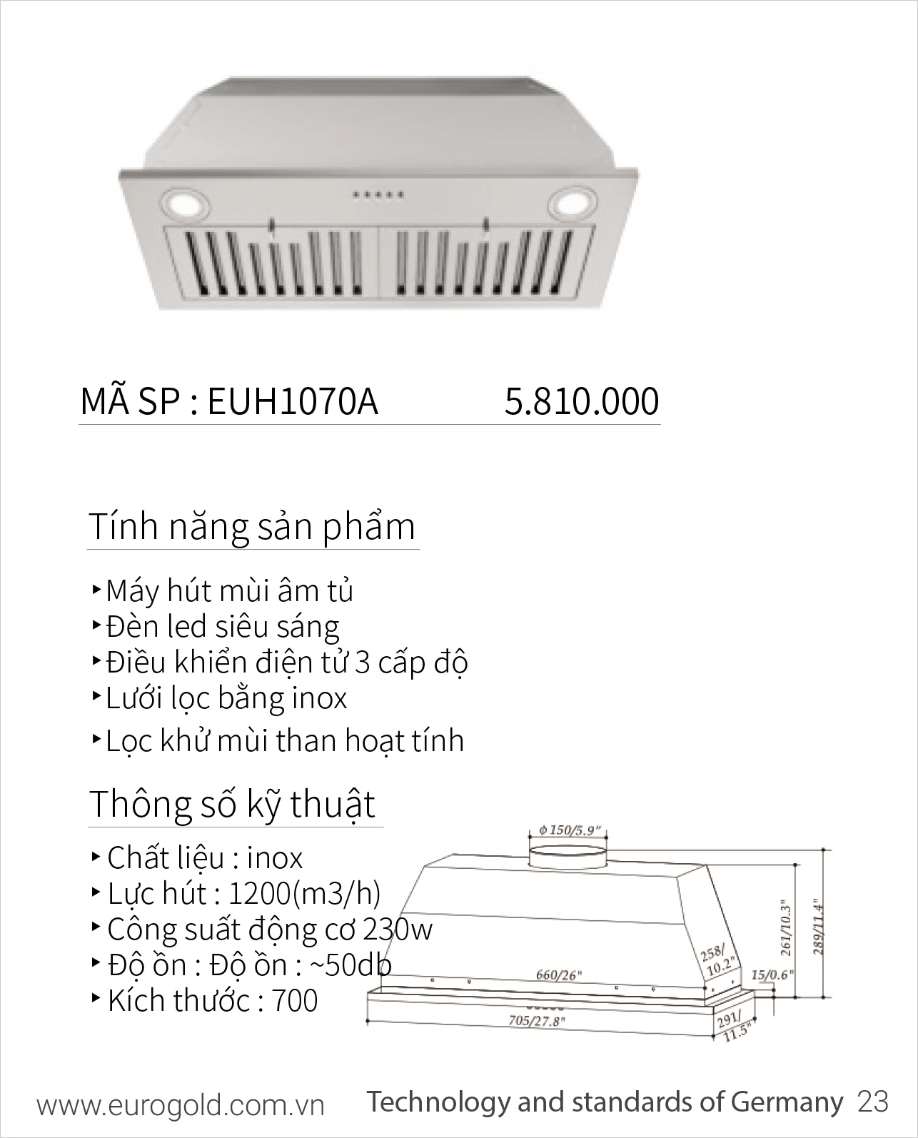 Máy hút mùi Eurogold EUH1070A