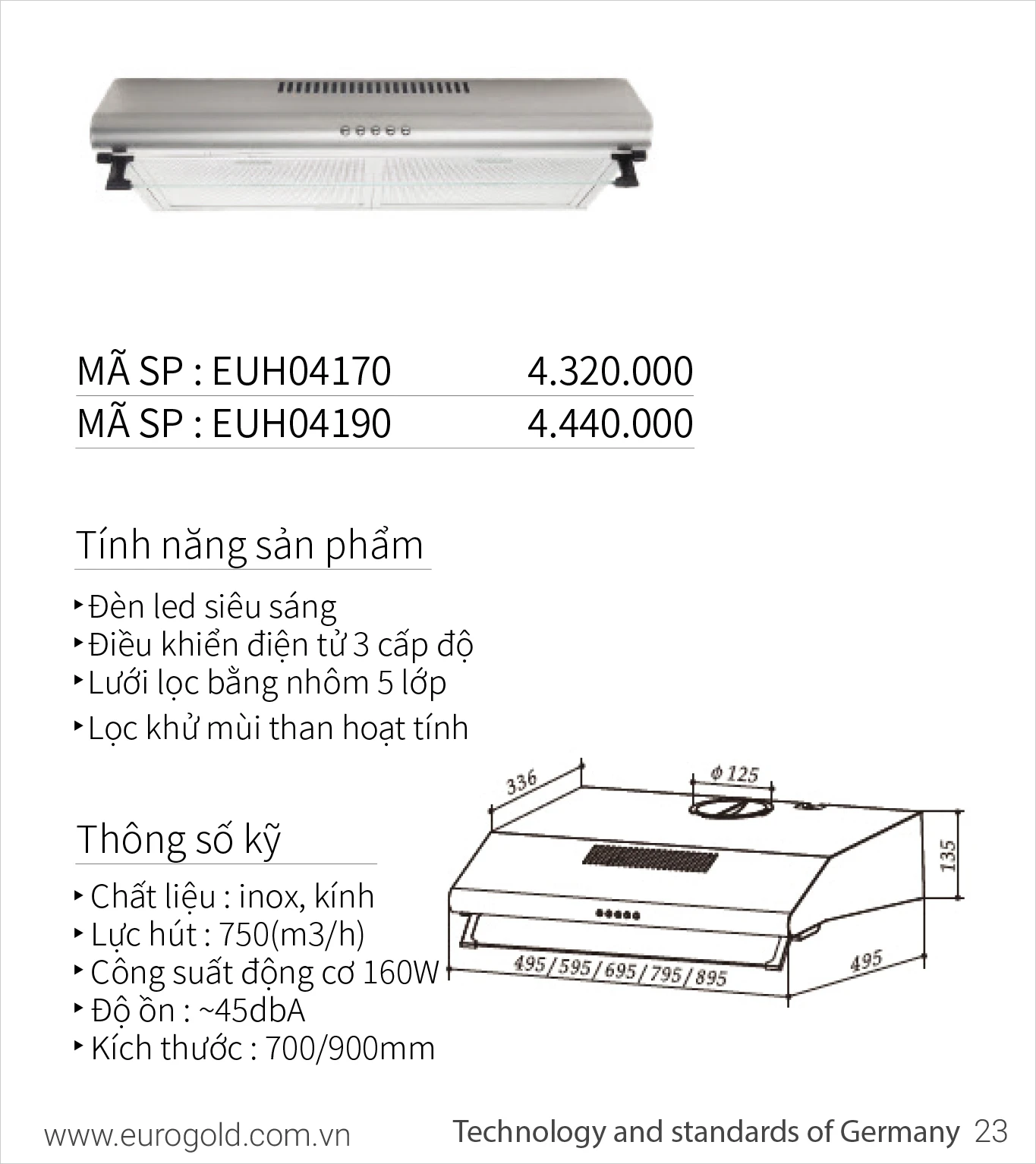 Máy hút mùi Eurogold EUH04170