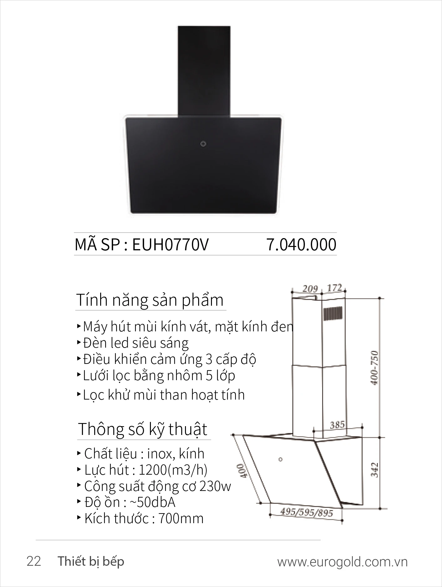 Máy hút mùi Eurogold EUH0770V