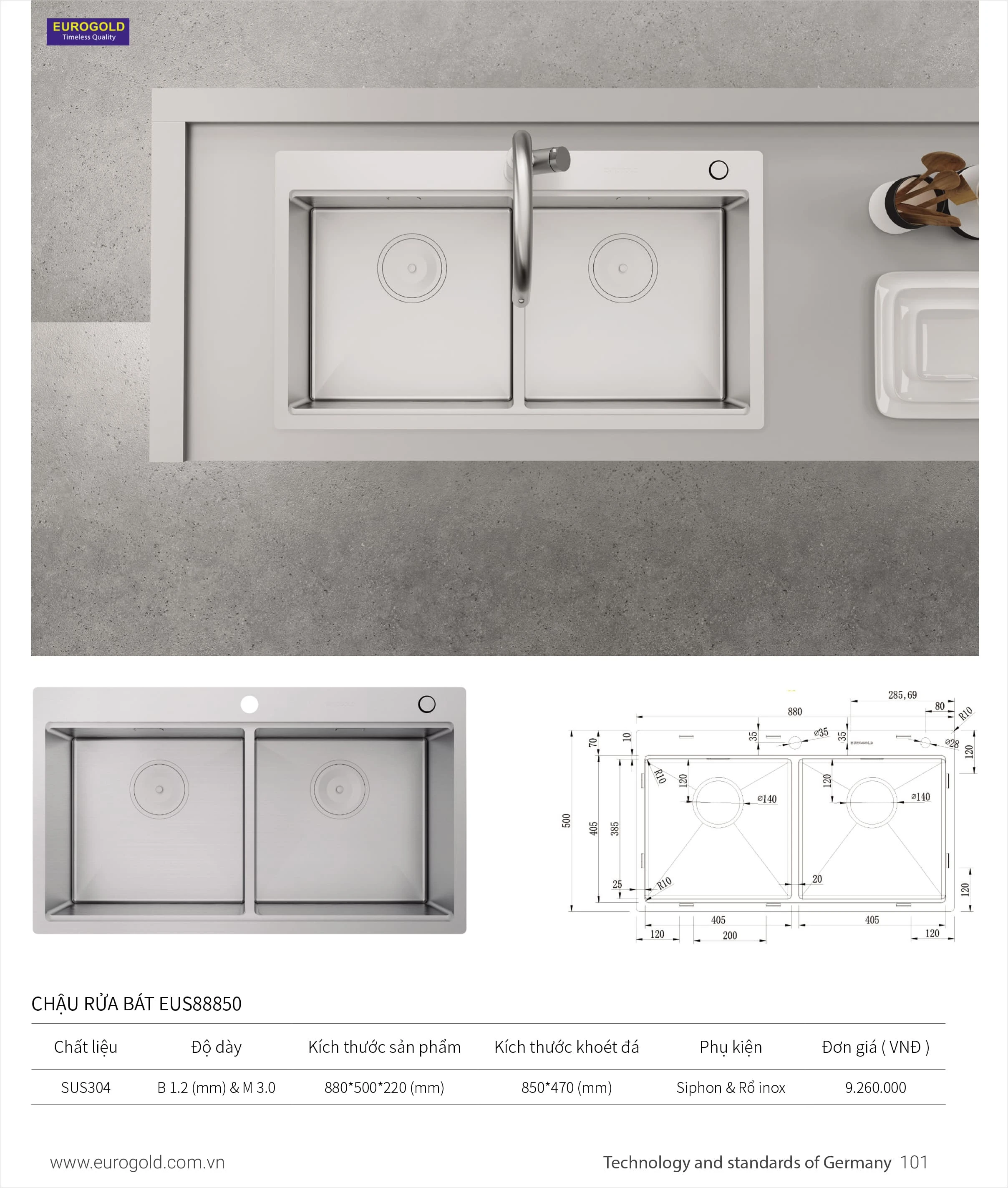 chậu rửa bát Eurogold EUS88850-1