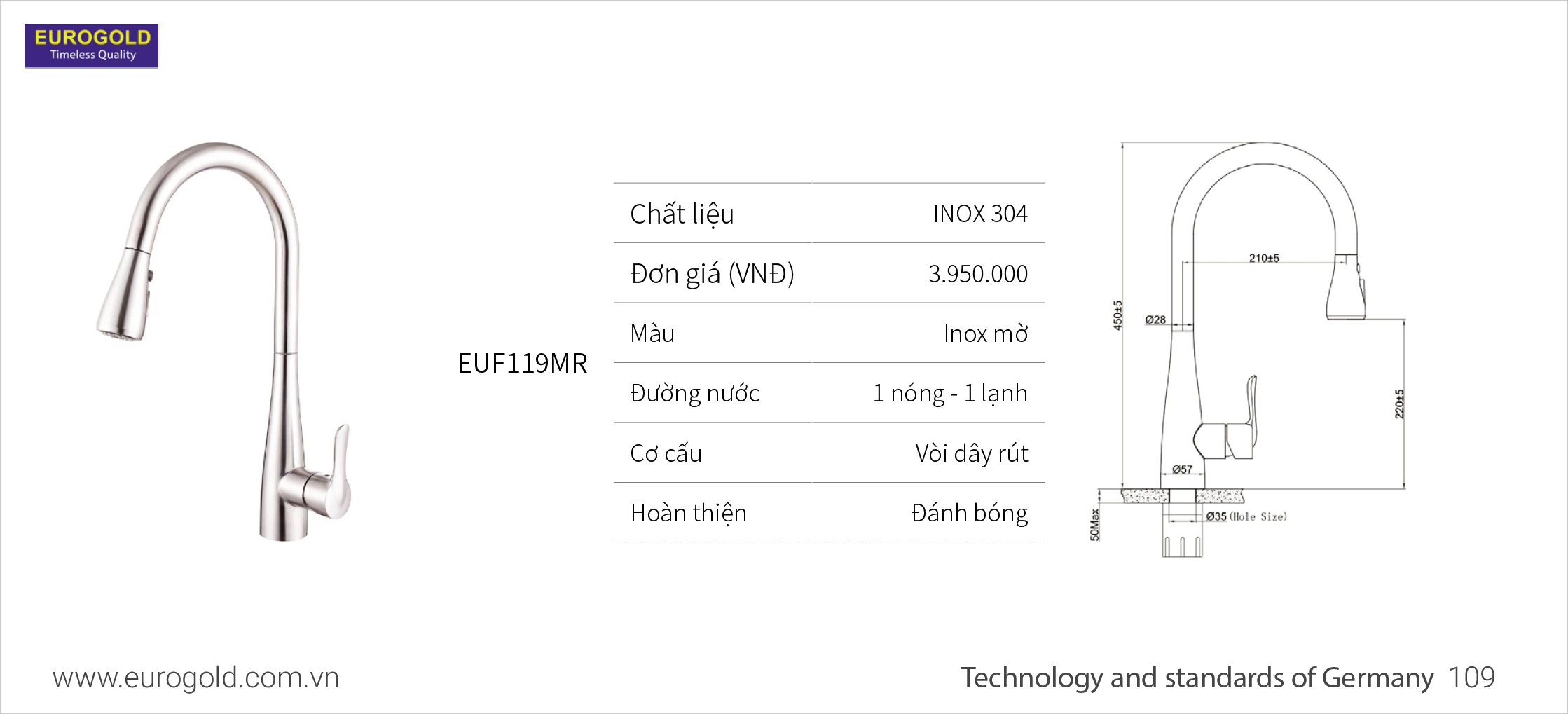 Vòi chậu rửa bát Eurogold EUF119MR