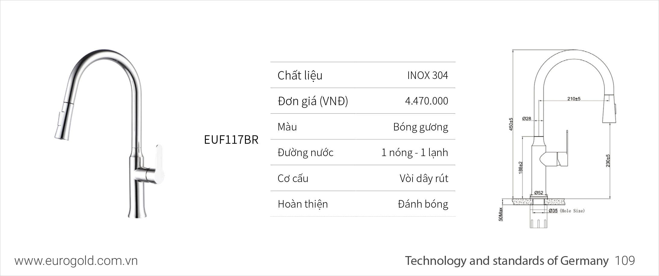 Vòi chậu rửa bát Eurogold EUF117BR