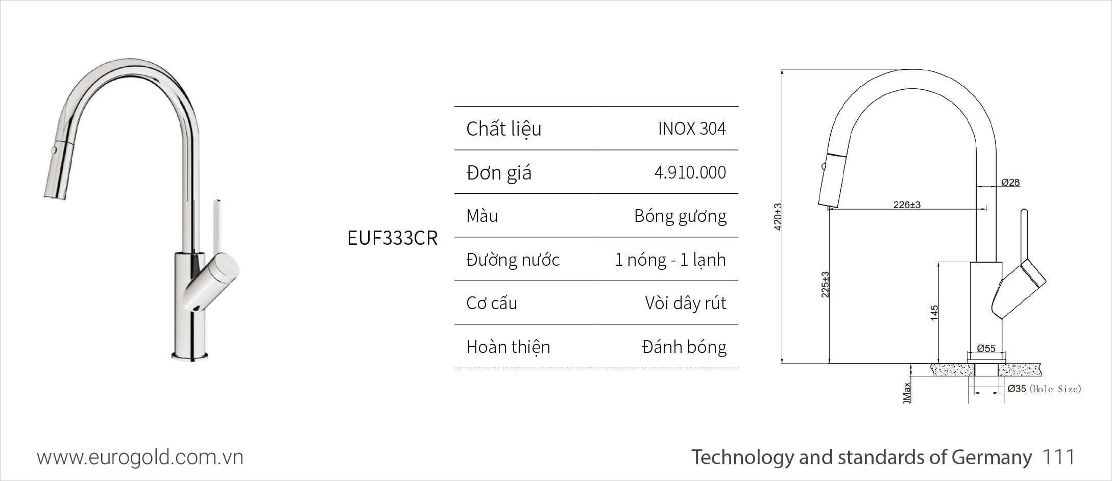 Vòi chậu rửa bát Eurogold EUF333CR