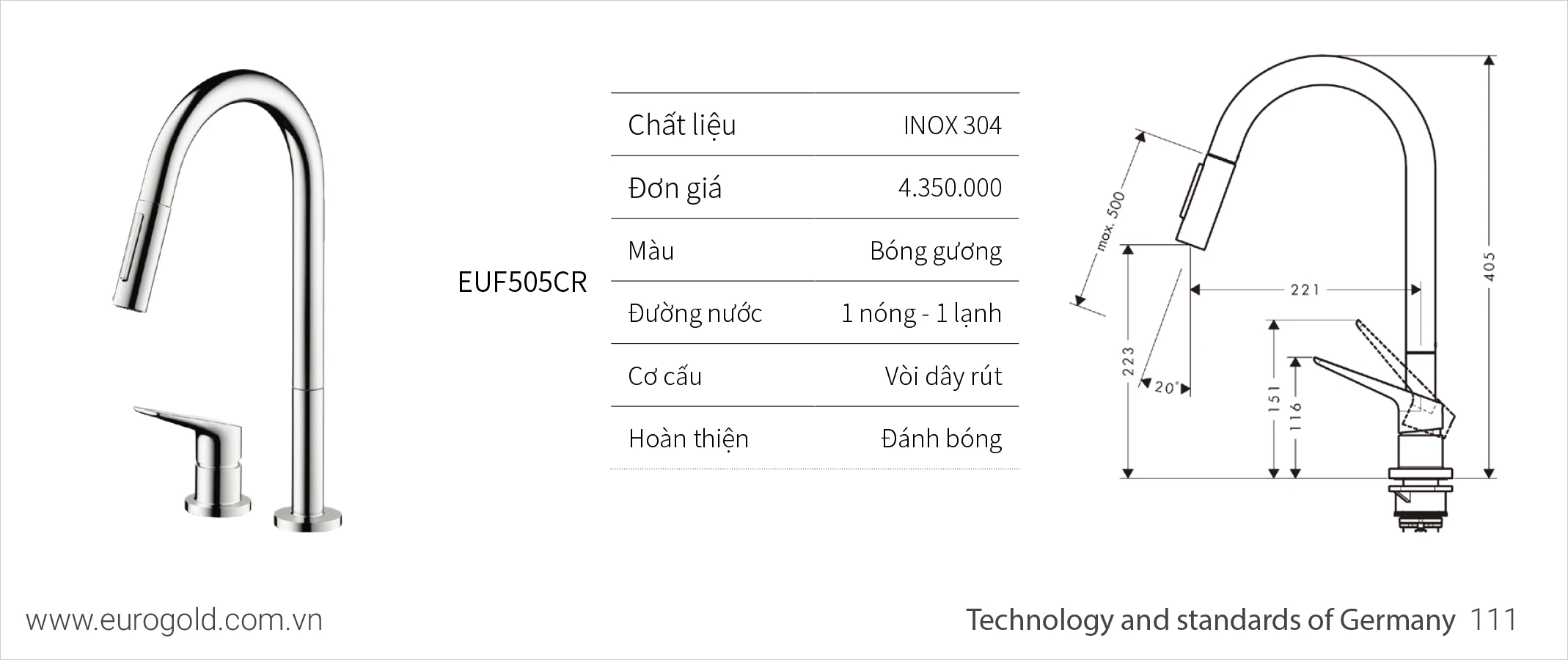 Vòi chậu rửa bát Eurogold EUF050CR