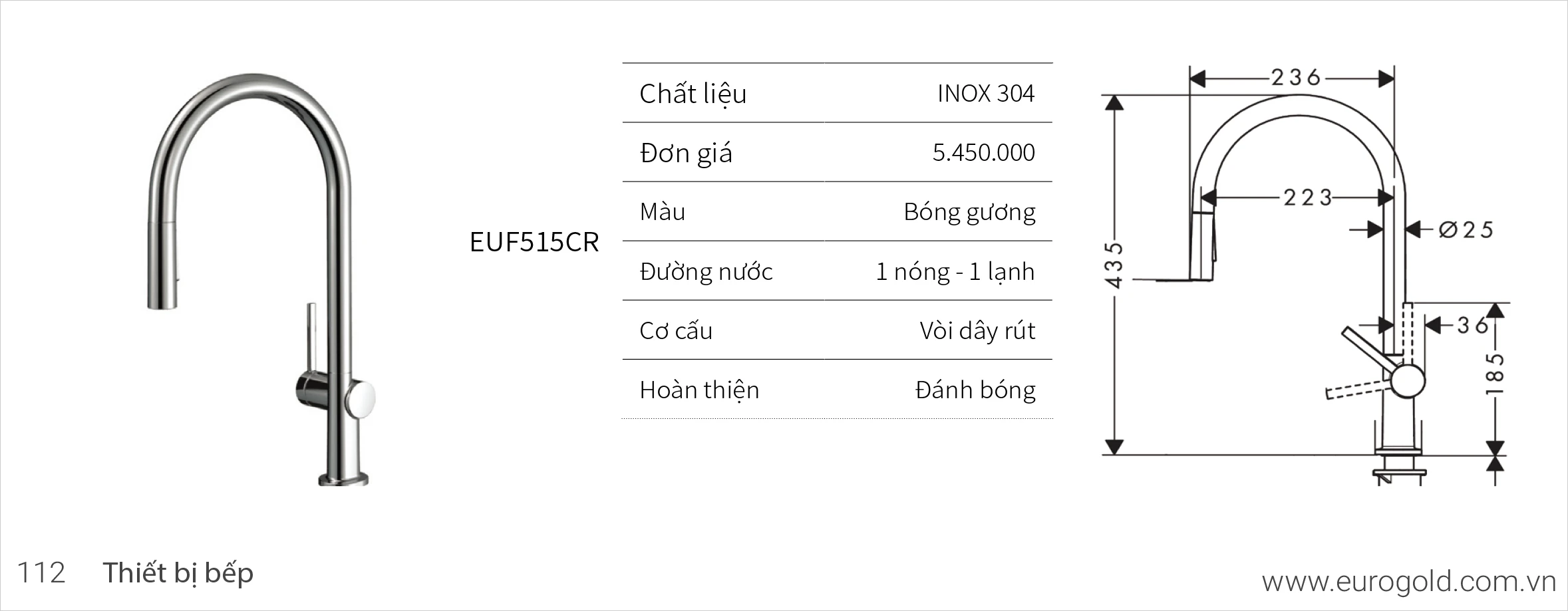 Vòi chậu rửa bát Eurogold EUF510CR