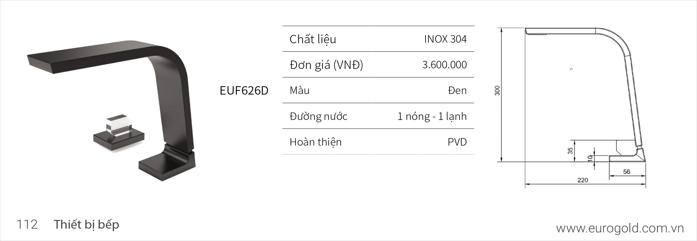 Vòi chậu rửa bát Eurogold EUF626D