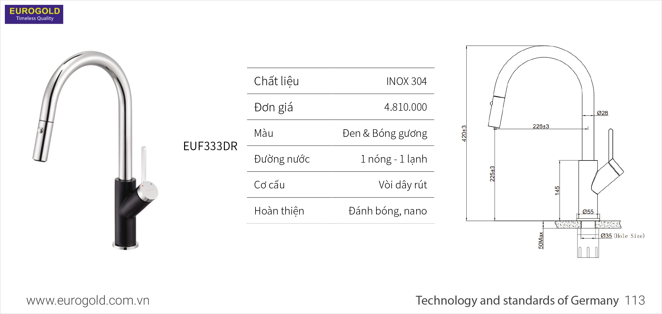 Vòi chậu rửa bát Eurogold EUF333DR