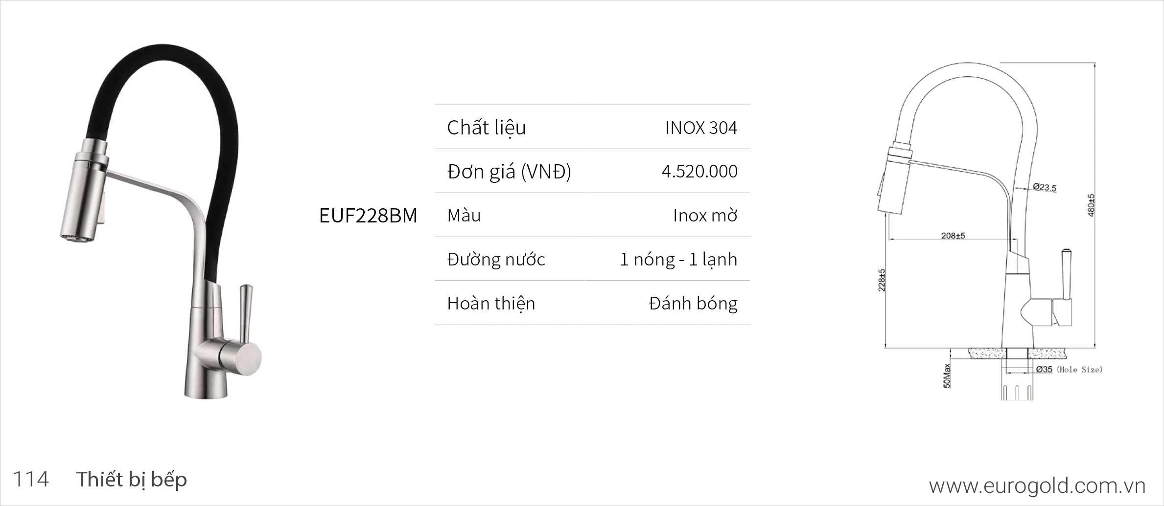 Vòi chậu rửa bát Eurogold EUF228BM