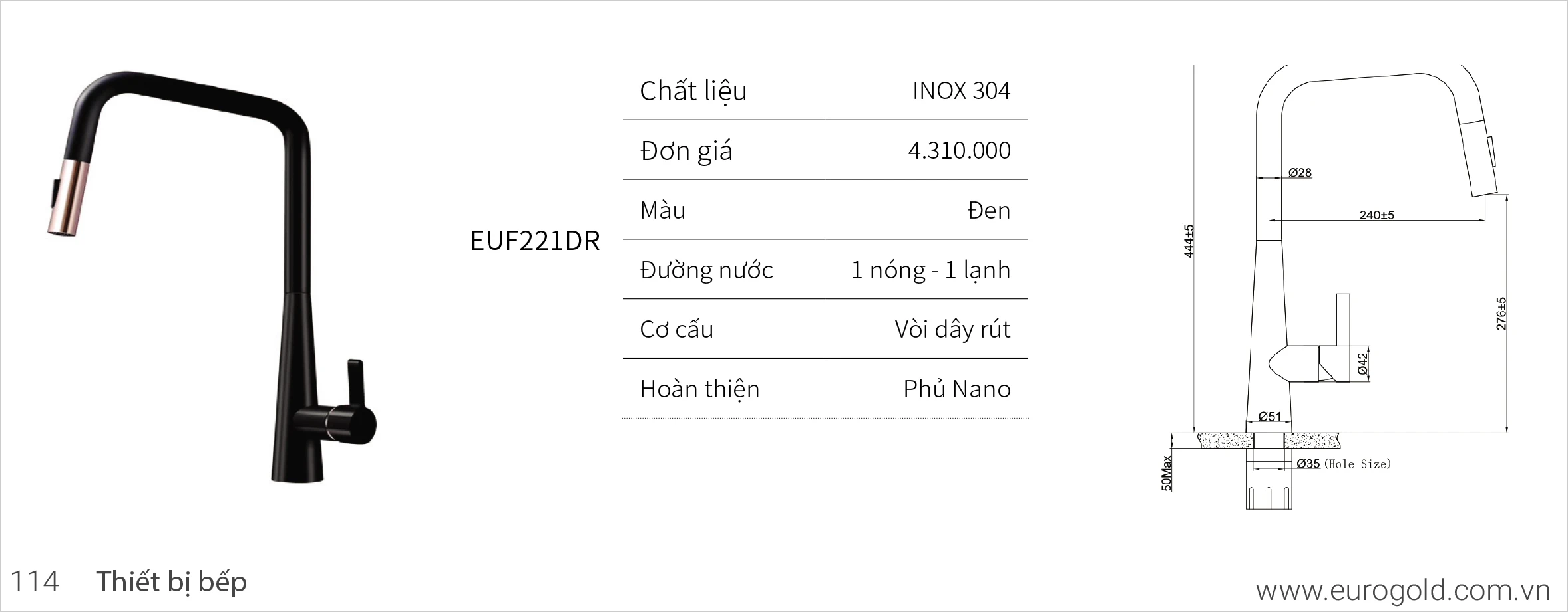 Vòi chậu rửa bát Eurogold EUF221DR