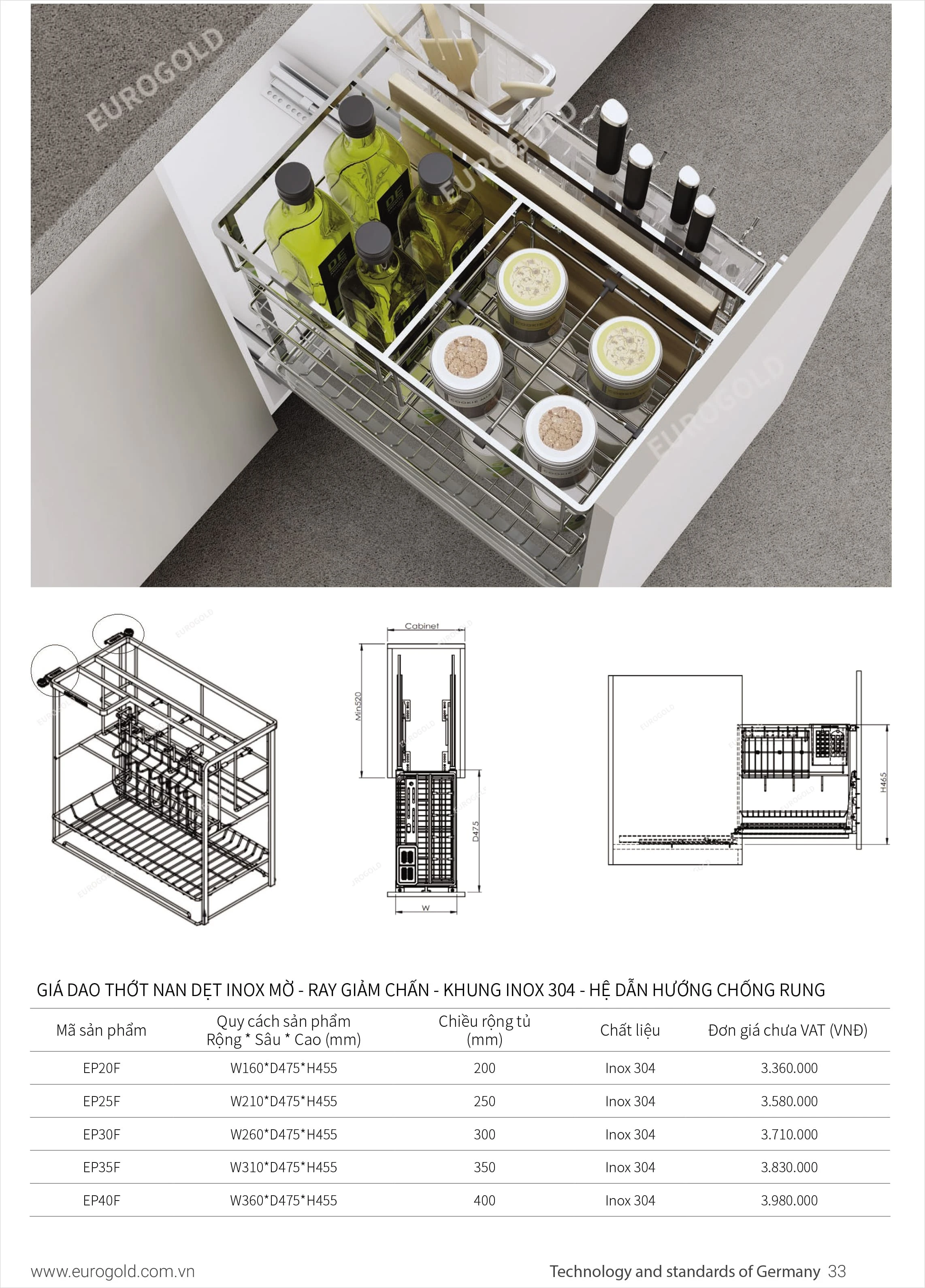 Giá để dao thớt nan dẹt inox 304 EP-F