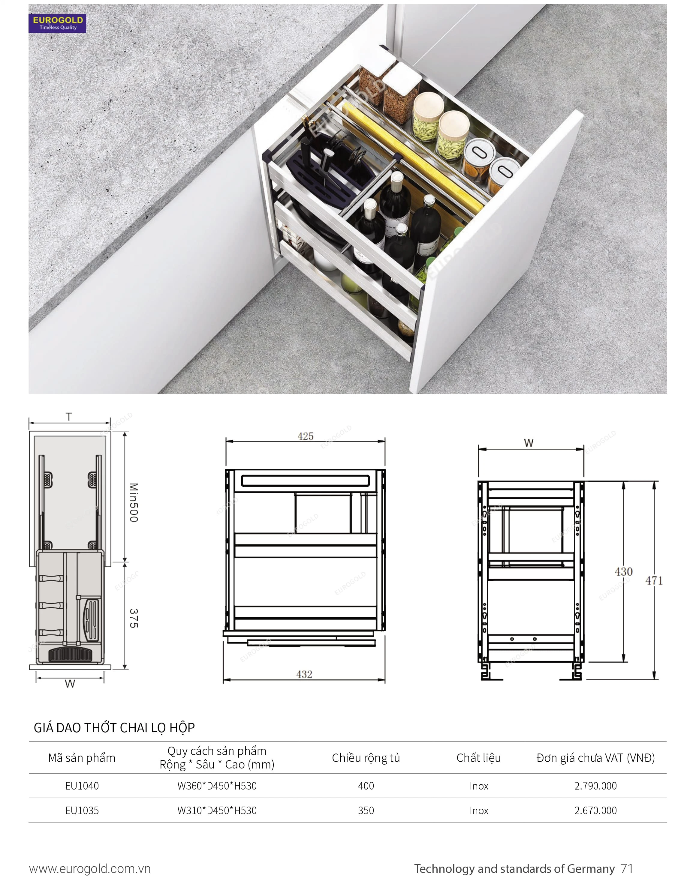 Giá để dao thớt inox hộp eu1035-40