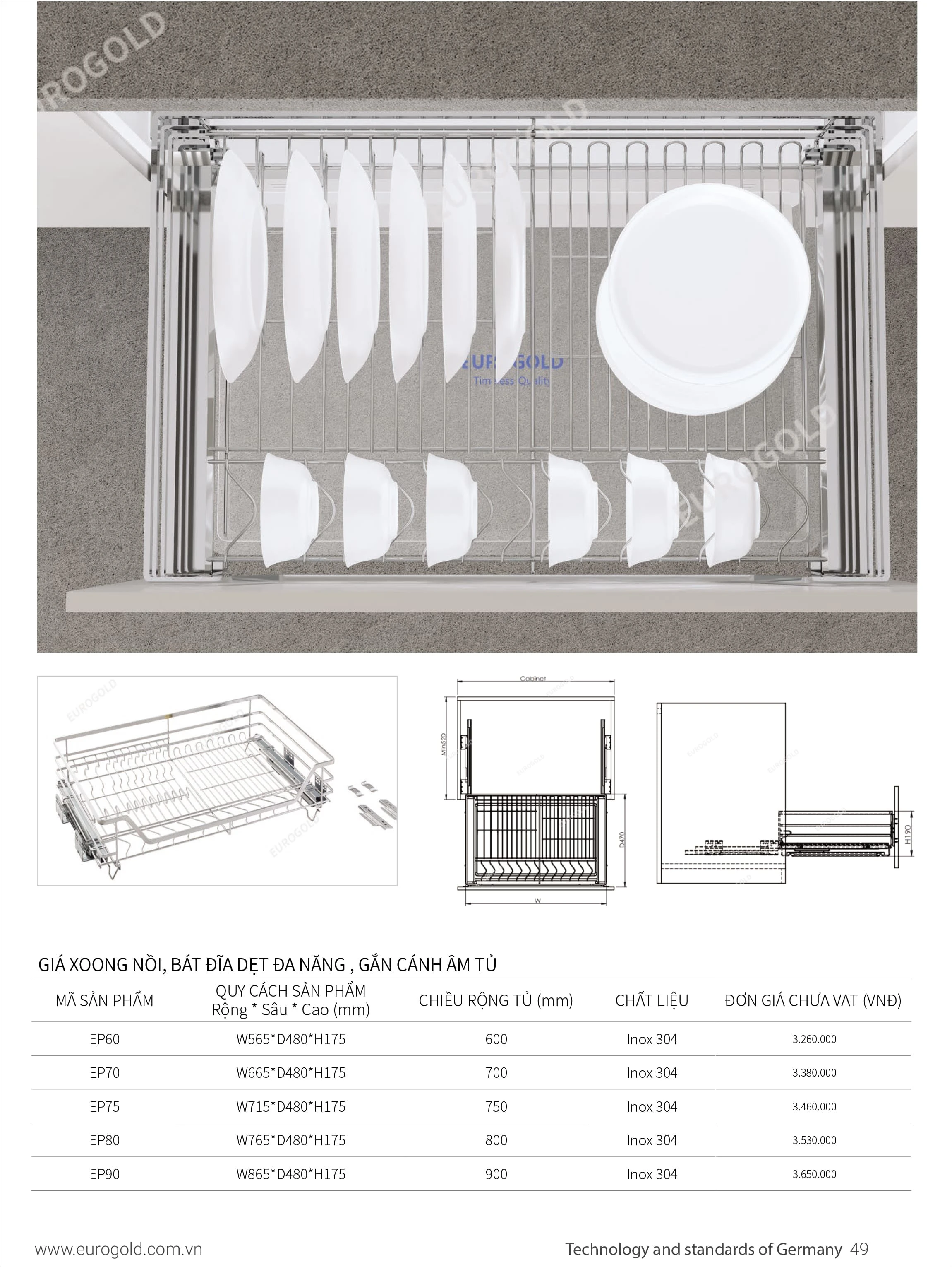 Giá để xoong nồi, bát đĩa, inox nan dẹt 304