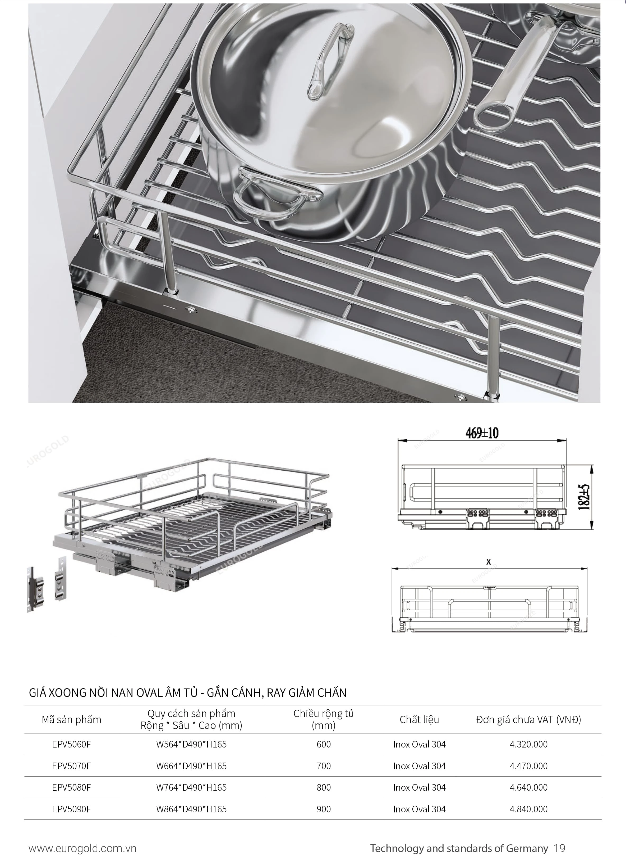 Giá để xoong nồi inox nan Oval SUS304