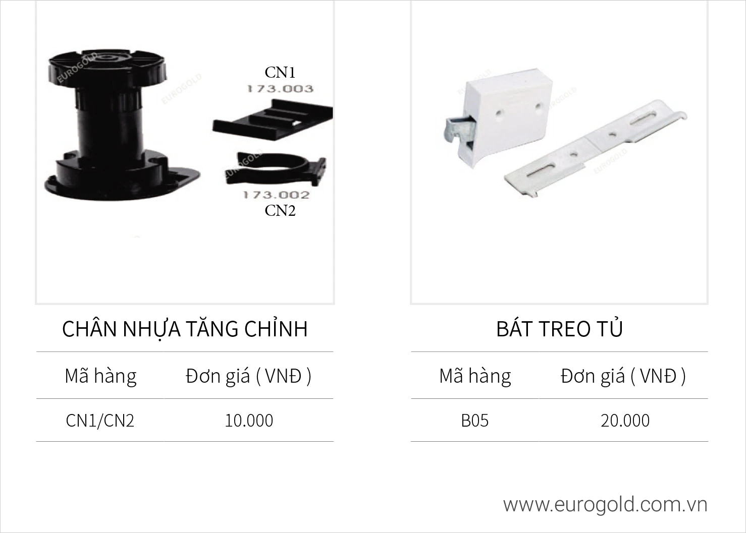 Chân nhựa tăng chỉnh và bát treo tủ