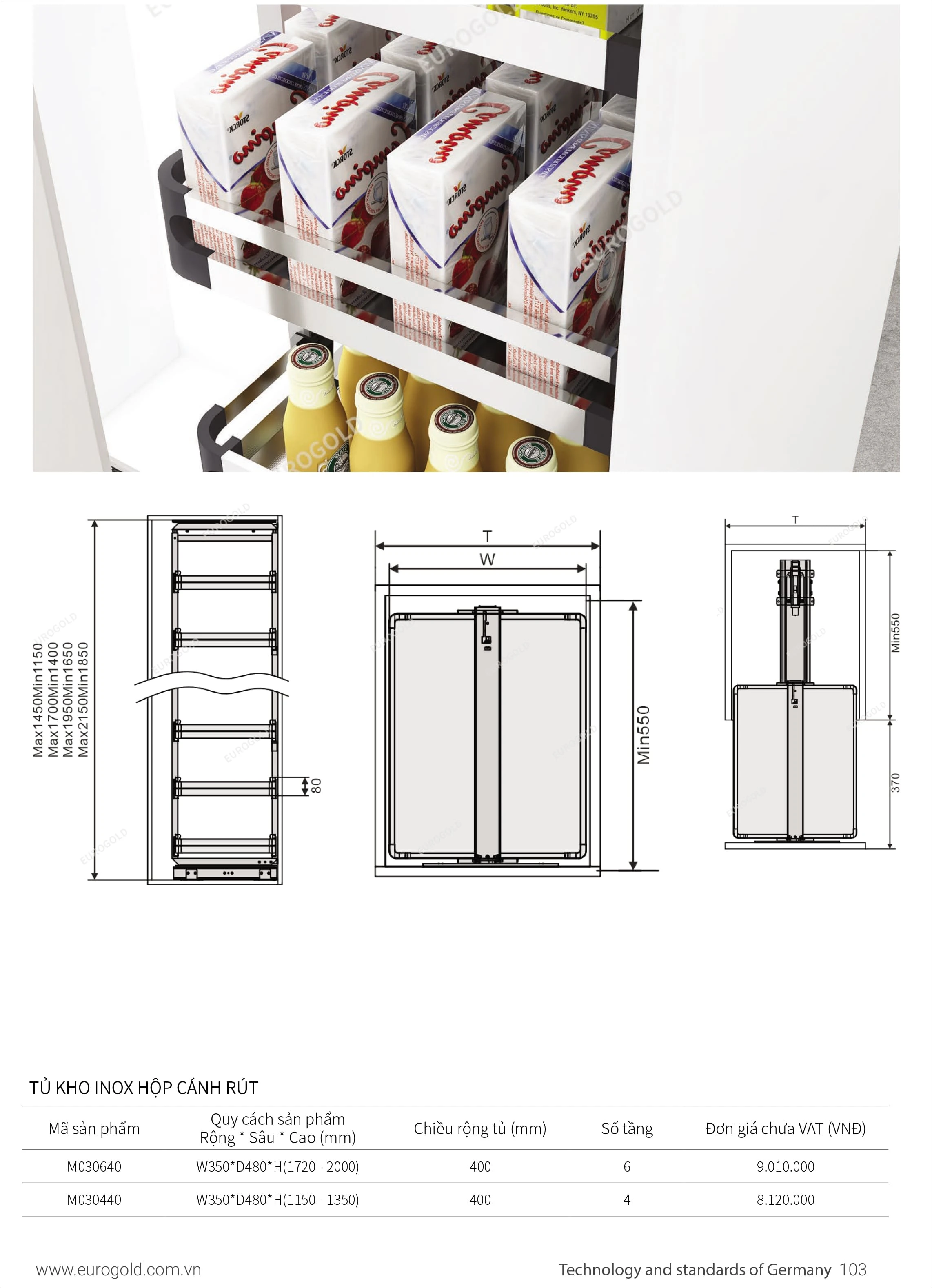 Tủ đồ khô inox hộp cánh rút M030-1