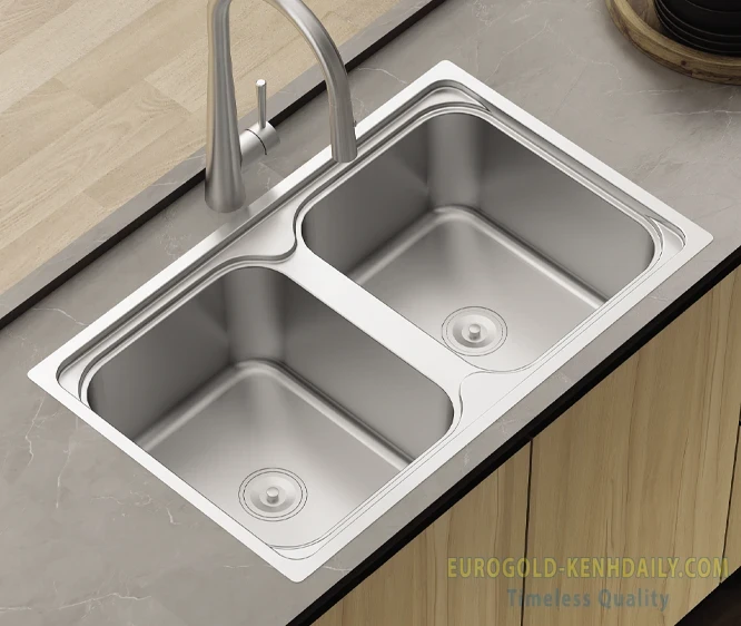 Hình ảnh Chậu rửa bát Eurogold EUD67848, chậu rửa bát 2 hố cân, inox 304, R780mm