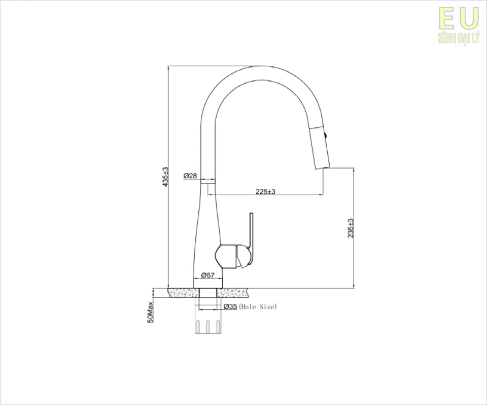 kích thước vòi rửa bát Eurogold EUF219BR