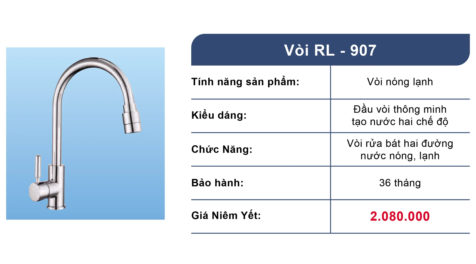 Vòi rửa bát nóng lạnh inox 304 Roslerer RL907