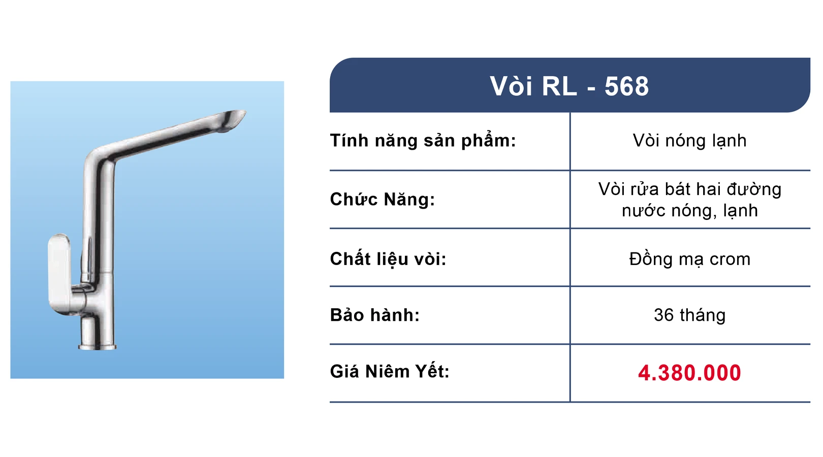 Vòi rửa bát nóng lạnh đồng mạ Crom Roslerer RL568