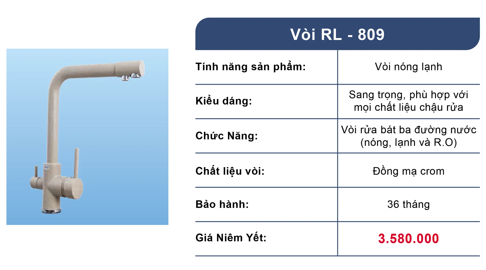 Vòi rửa bát nóng lạnh RO Roslerer RL809