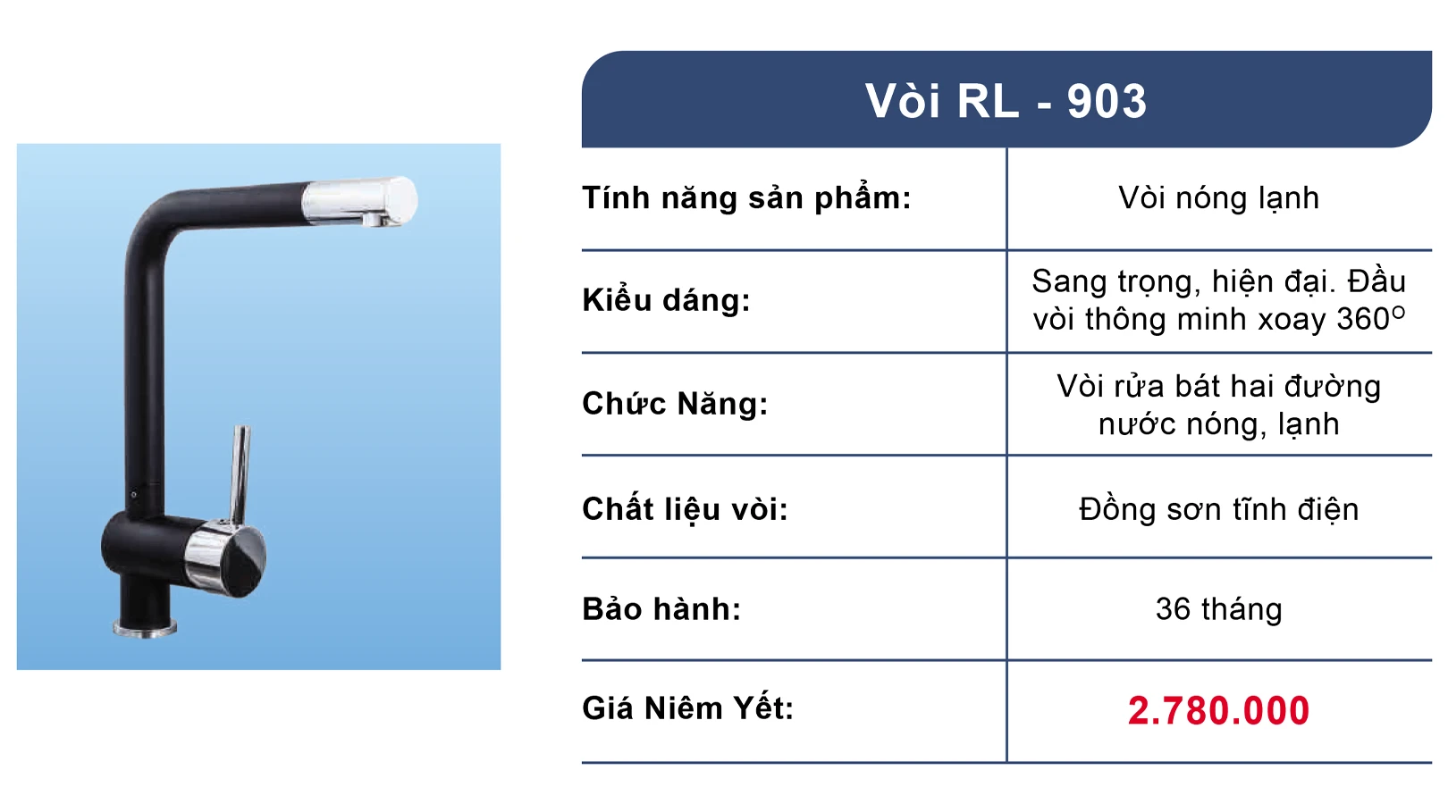 Vòi rửa bát nóng lạnh Roslerer RL903