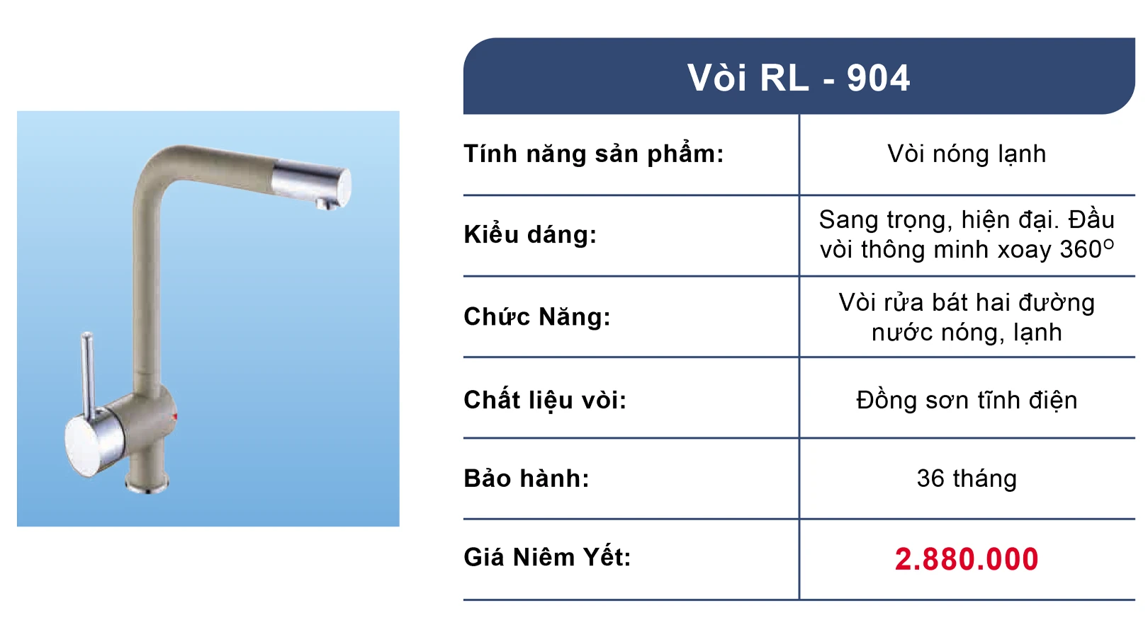 1. Vòi rửa bát nóng lạnh Roslerer RL904