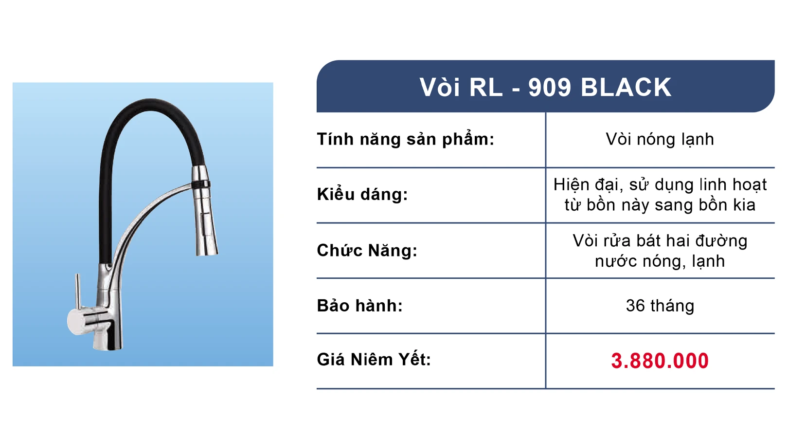 2. Vòi rửa bát nóng lạnh Roslerer RL909 Black