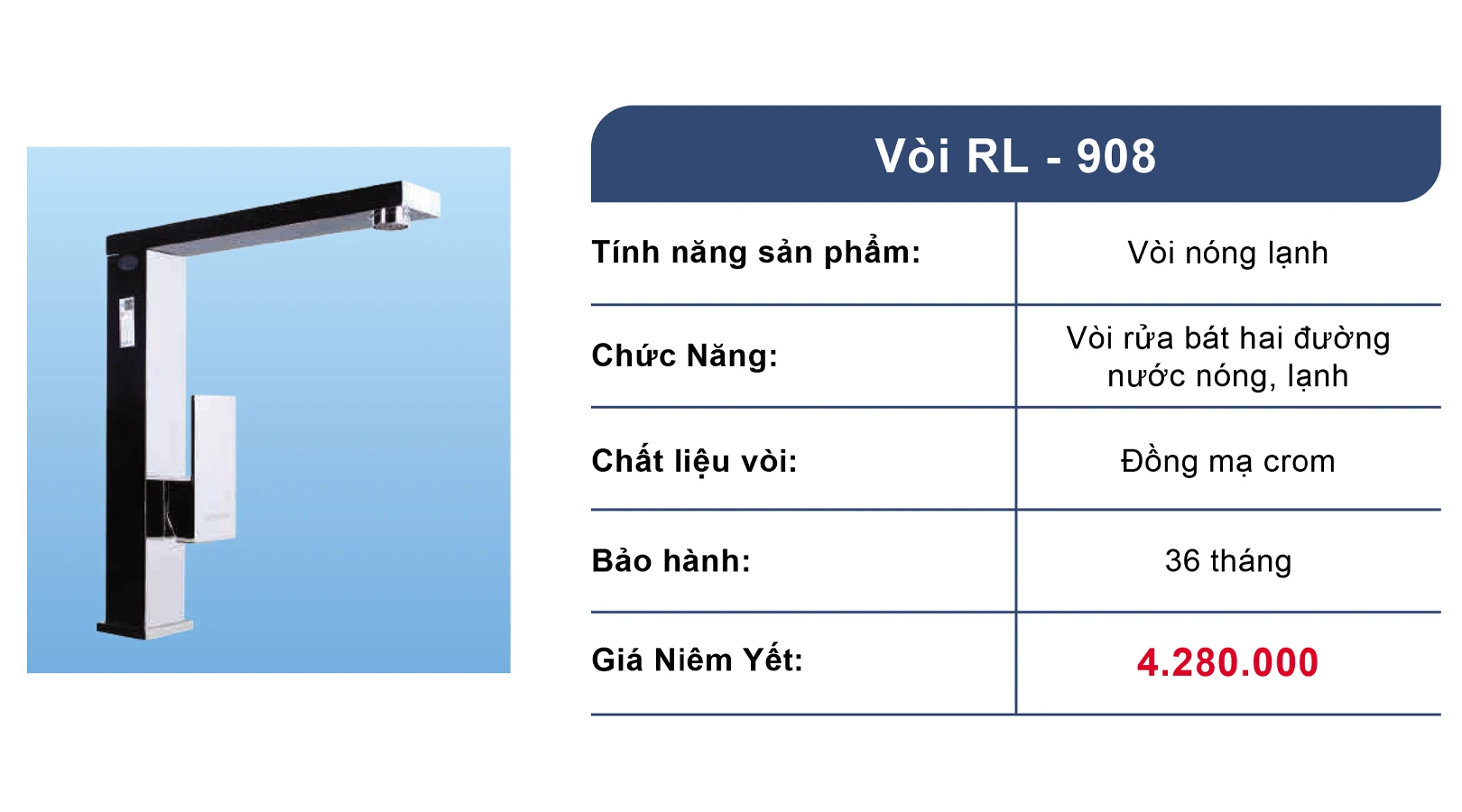 Vòi rửa bát nóng lạnh đồng mạ Crom Roslerer RL908