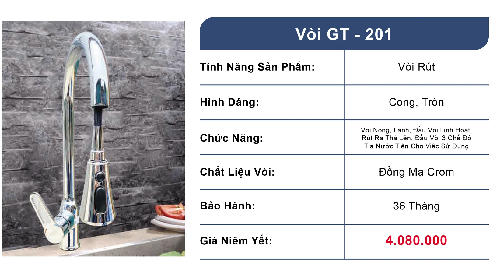 Vòi chậu rửa bát dây rút Roslerer GT201