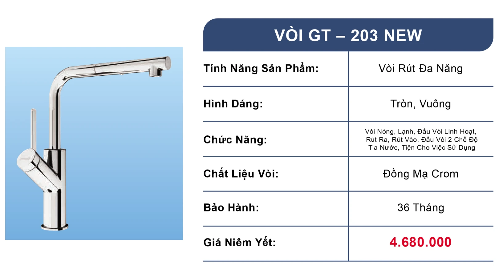 Vòi chậu rửa bát dây rút Roslerer GT203 new