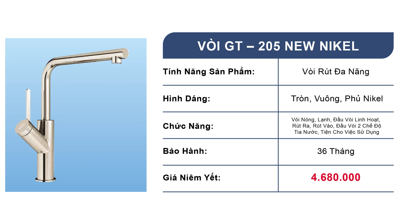 Vòi chậu rửa bát dây rút Roslerer GT205 new nikel