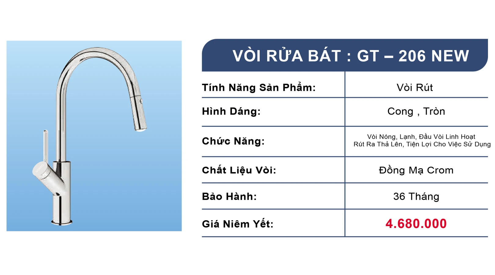 Vòi chậu rửa bát dây rút Roslerer GT206 new