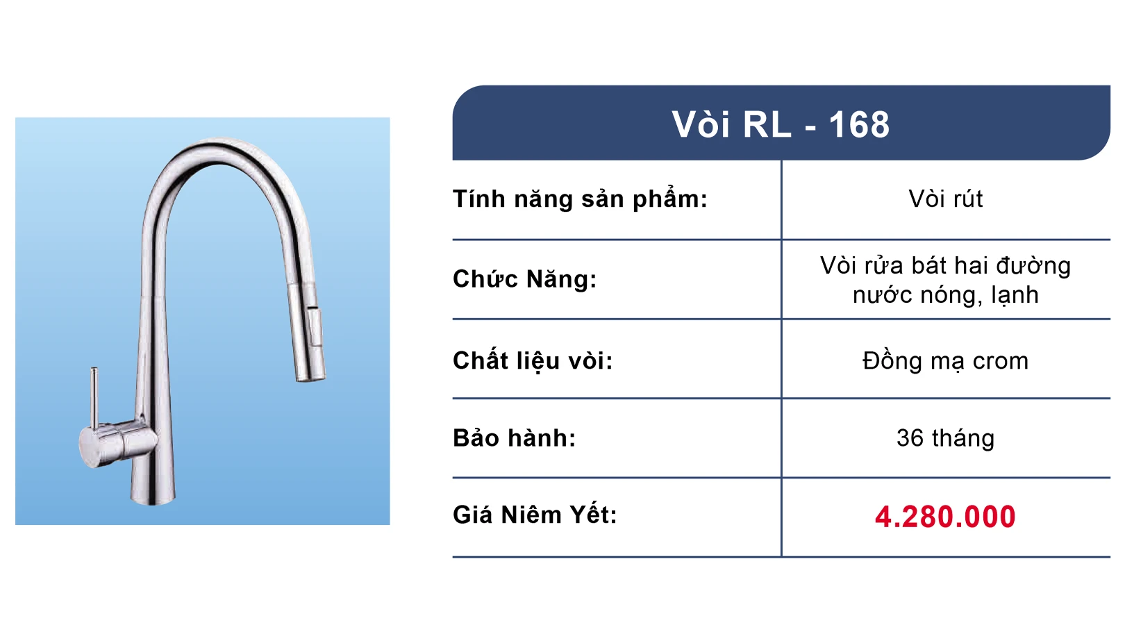 Vòi chậu rửa bát dây rút Roslerer RL168