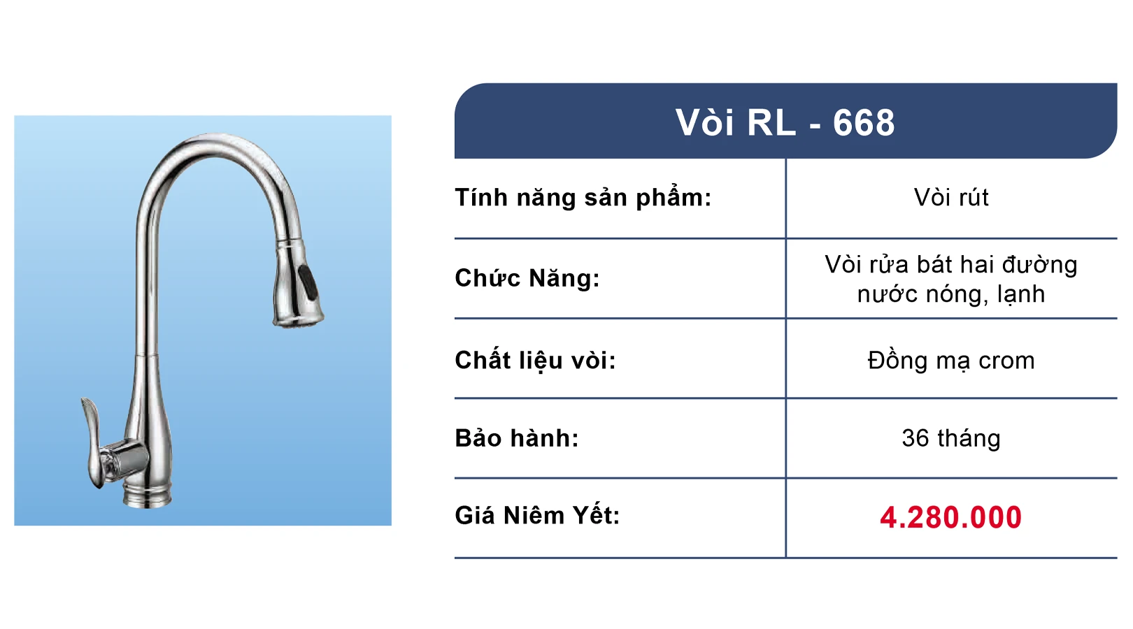 Vòi chậu rửa bát dây rút Roslerer RL668