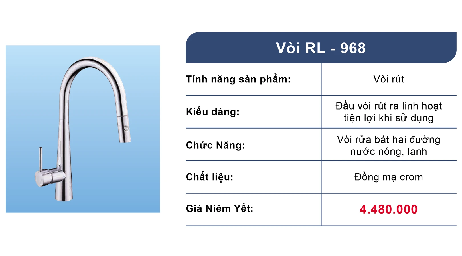 Vòi chậu rửa bát dây rút Roslerer RL968