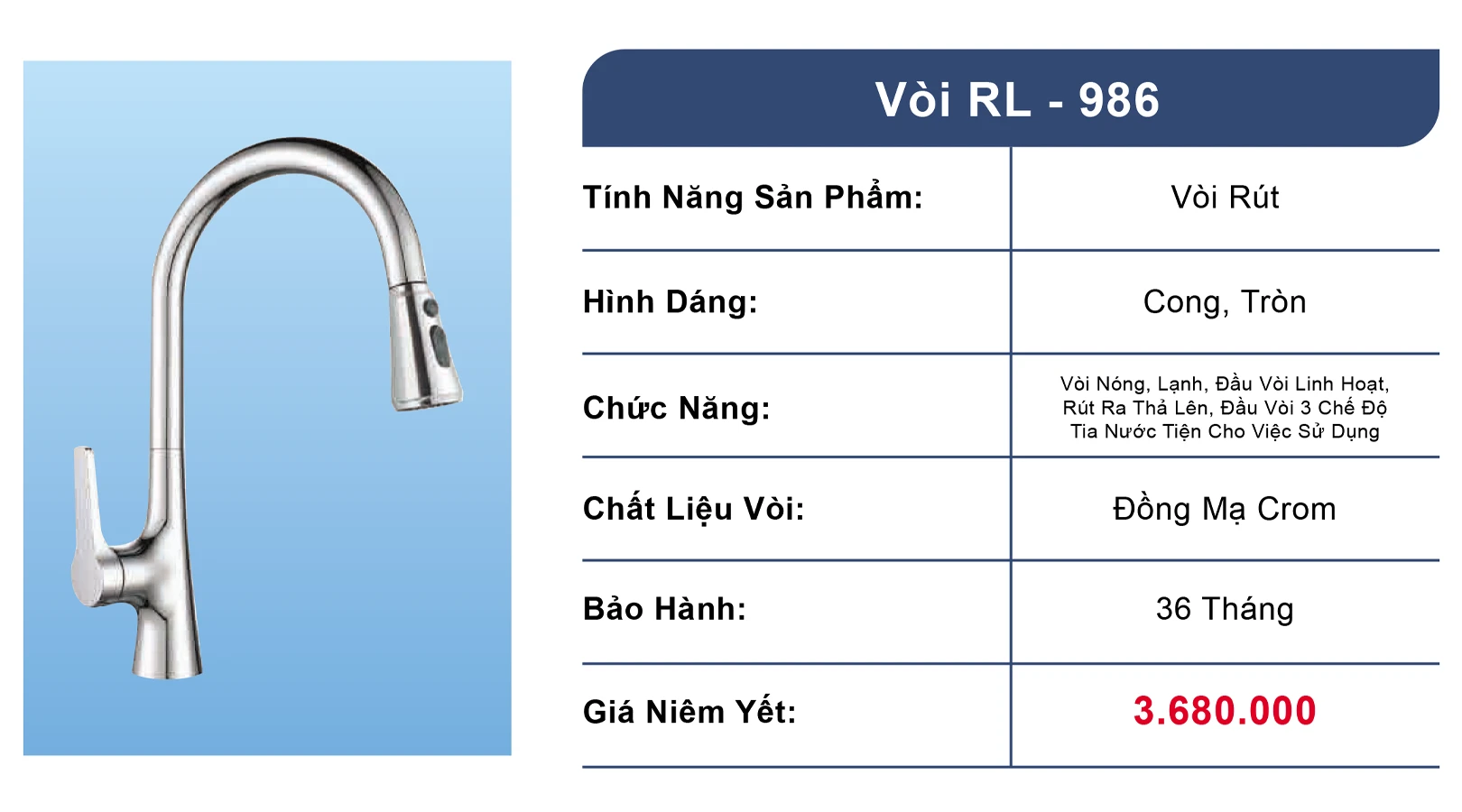 Vòi chậu rửa bát dây rút Roslerer RL986