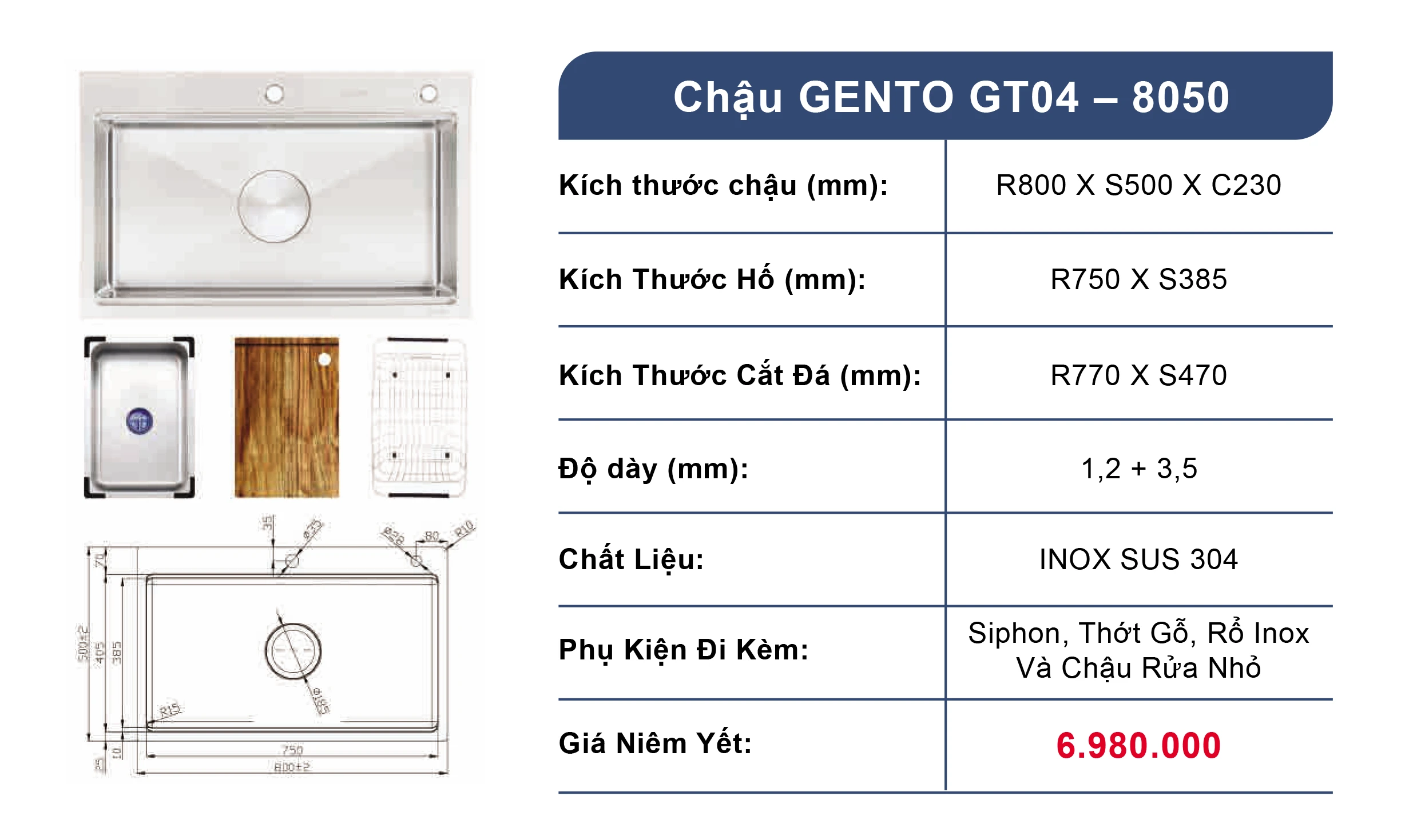 Bồn rửa chén 1 ngăn GENTO GT04-8050