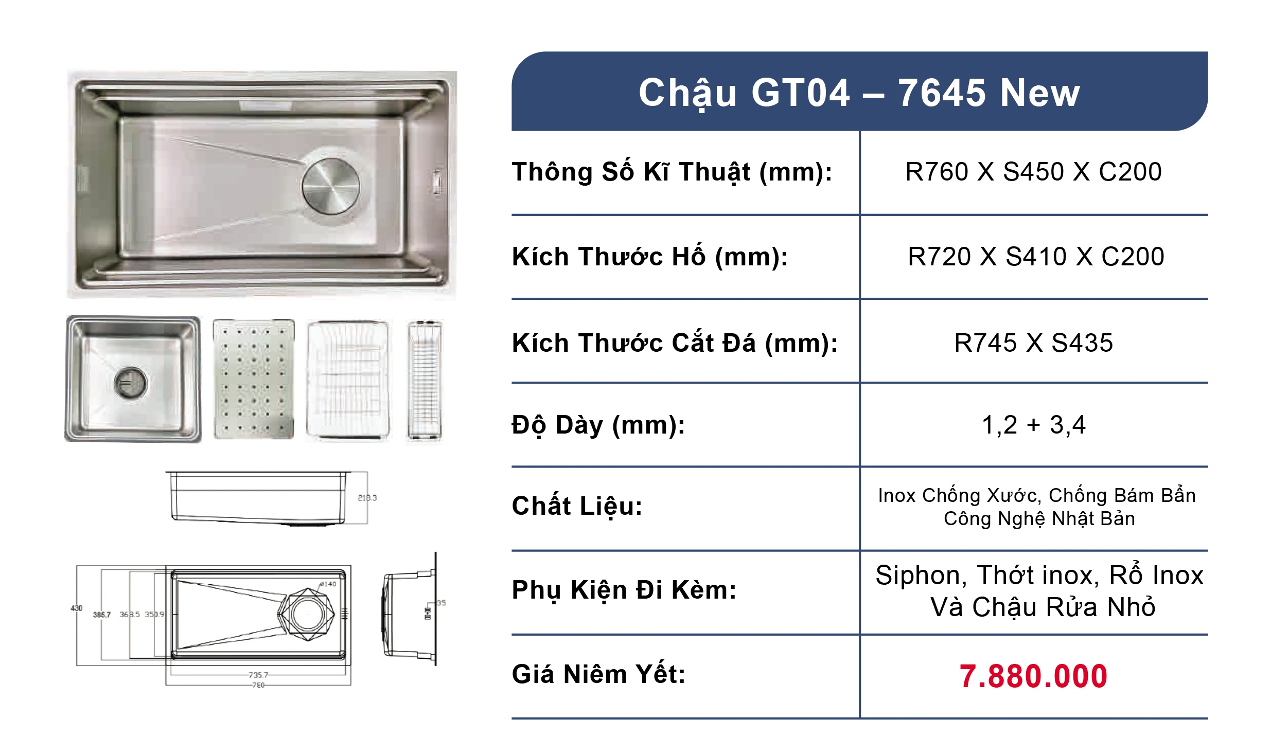 Bồn rửa chén 1 ngăn GENTO GT04-7545 New