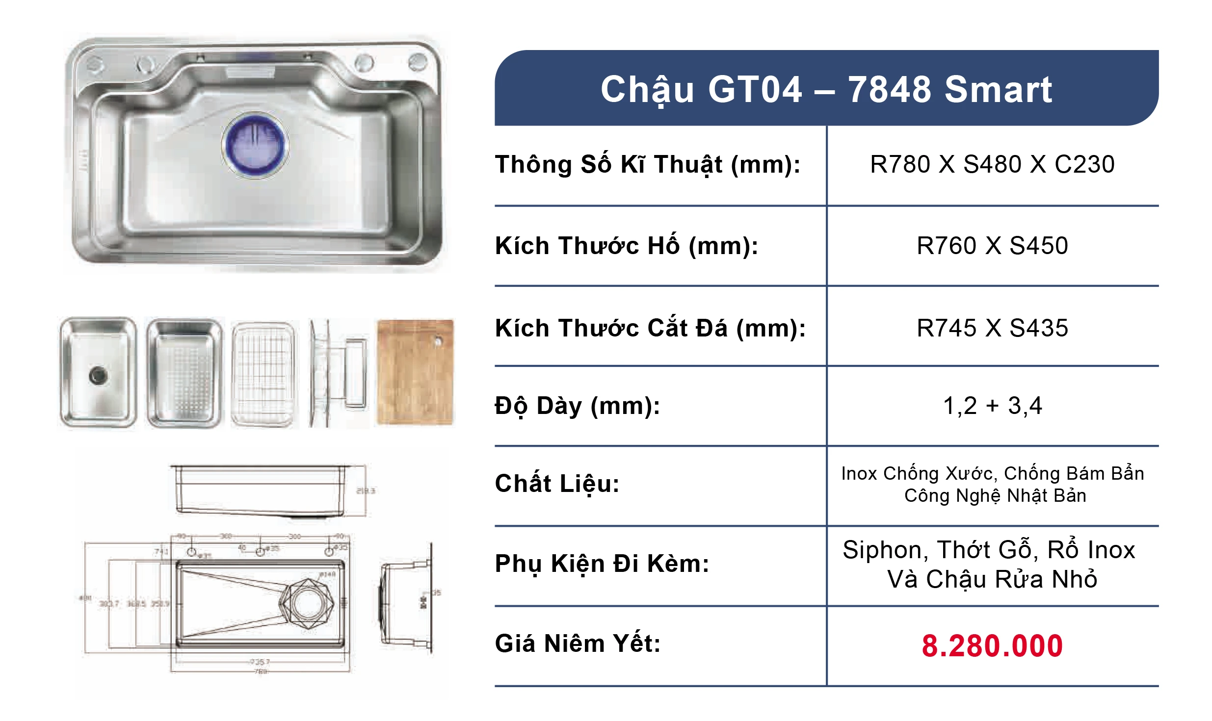 Bồn rửa chén 1 ngăn GENTO GT04-7848 Smart