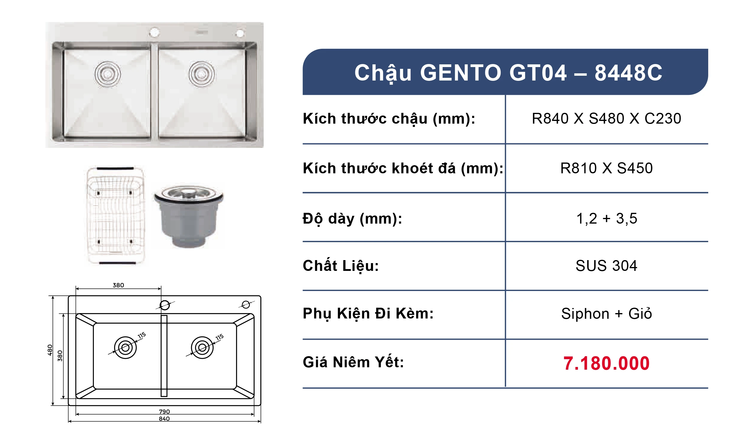 Bồn rửa chén 2 ngăn GENTO GT04-8448C