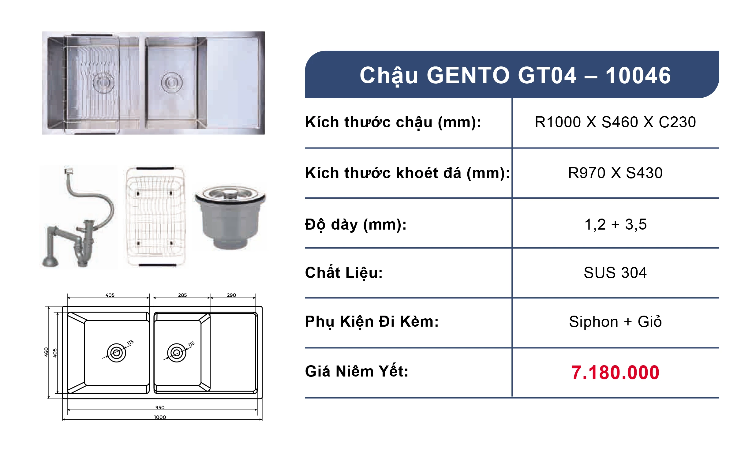 Bồn rửa chén 2 ngăn GENTO GT04-10046